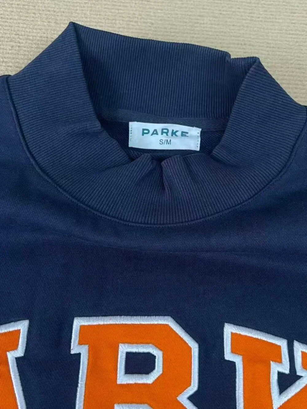 PARKE Navy Mock Neck Varsity Logo Sweatshirt